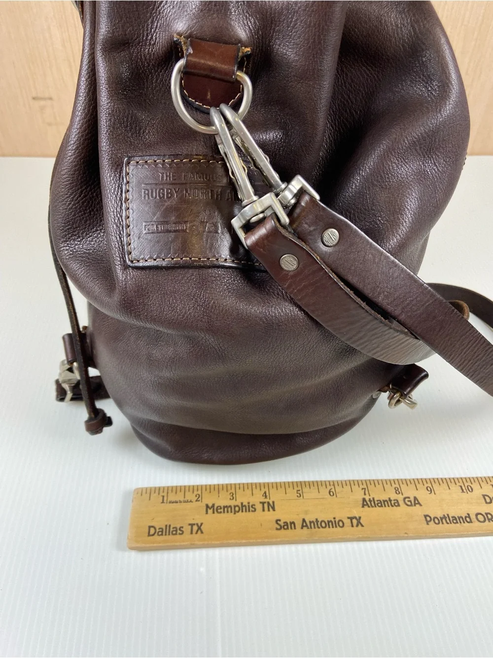 Vintage Rugby North America Brown Leather Bucket Backpack 🤎